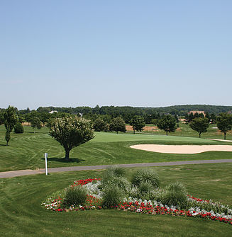 cart path with green and bunker behind it