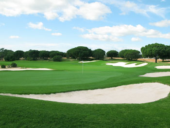 green surrounded by bunkers