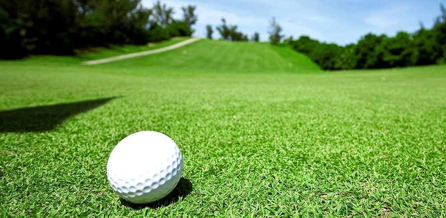 golf course green with a close-up of a golfball