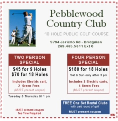 Pebblewood Country Club Specials 